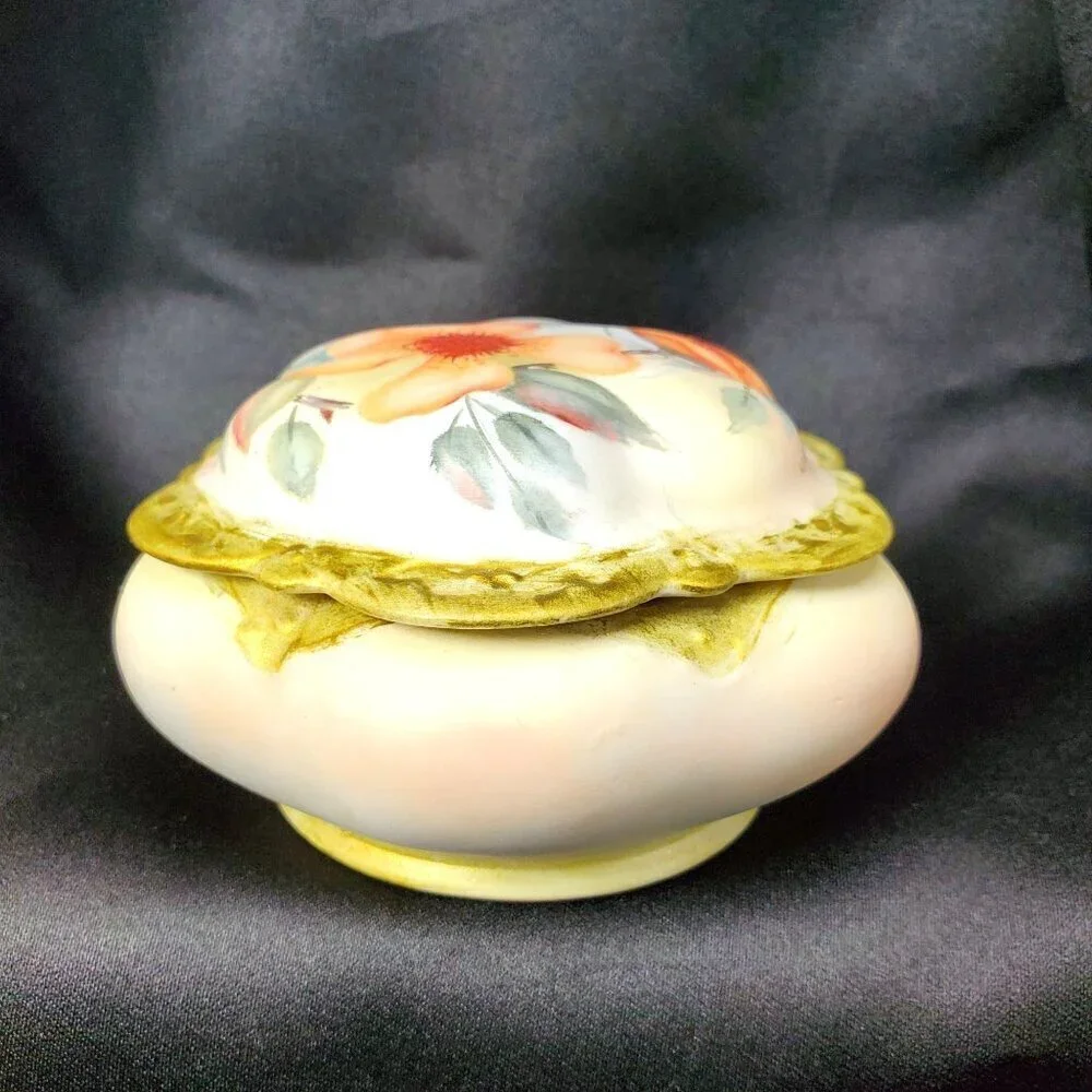 VTG Hand-Painted Cricket Jewelry Box Lidded Porcelain Trinket Box By L. Gibson